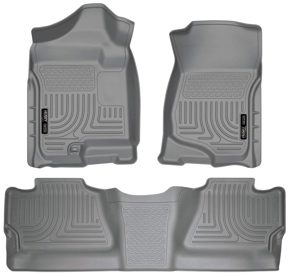 Husky Liners - Weatherbeater | Fits 2007 - 2013 Chevrolet Silverado/GMC Sierra 1500 Crew Cab, 07 - 14 Silver/Sierra 2500/3500 - Front & 2nd Row Liner (Footwell Coverage) - Grey, 3 pc. | 98202