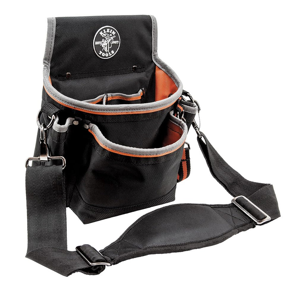 Klein Tools 5243 Tradesman Pro Tool Pouch with Padded Shoulder Strap, Reinforced Bottoms and Electrical Tape Thong, 15-Pocket