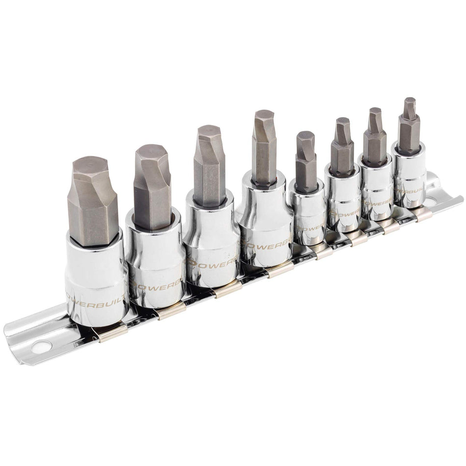 Powerbuilt 240093 8 Piece Zeon SAE Hex Bit Socket Set - with use for Damaged Fasteners, Standard, Rusted, Rounded Bolts,Size from 1/8 to 3/8