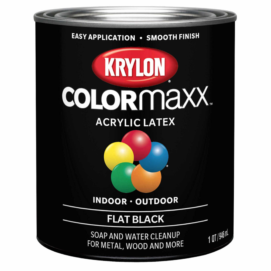 Krylon K05626007 COLORmaxx Acrylic Latex Brush On Paint for Indoor/Outdoor Use, 1 Quarts (Pack of 1), Black, 32 Fl Oz