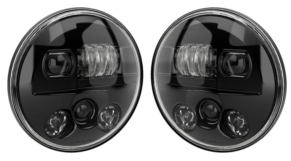 Model 8730 JW Speaker LED Headlight, 7 Inch Round, Set of 2 (Unheated Black)