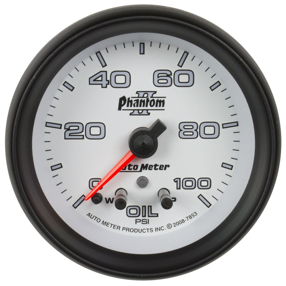 Auto Meter 7853 Phantom II 2-5/8 0-100 PSI Full Sweep Electric Oil Pressure Gauge with Peak Memory and Warning