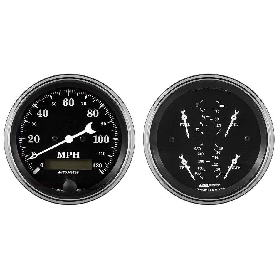 AutoMeter 1700 Gauge Kit, 2 Pc, Quad & Speedometer, 3 3/8, Old TYME Black