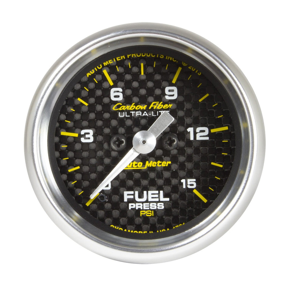 Auto Meter 4761 Carbon Fiber 2-1/16 Electric Fuel Pressure Gauge (0-15 PSI, 52.4mm)