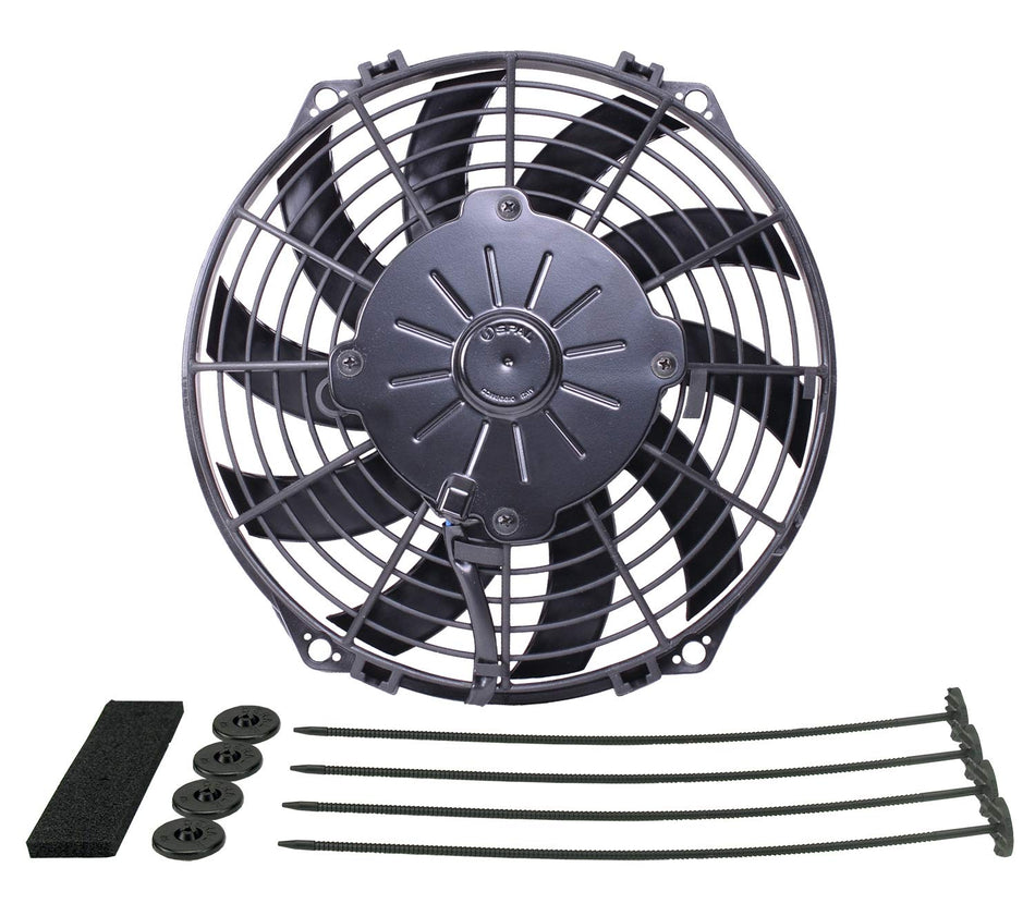 DER Electric Cooling Fan, Standard, 9 in Fan, Puller, 625 CFM, Curved Blade, 9-11/16 x 9-11/16 in, 2 in Thick, Plastic, Each