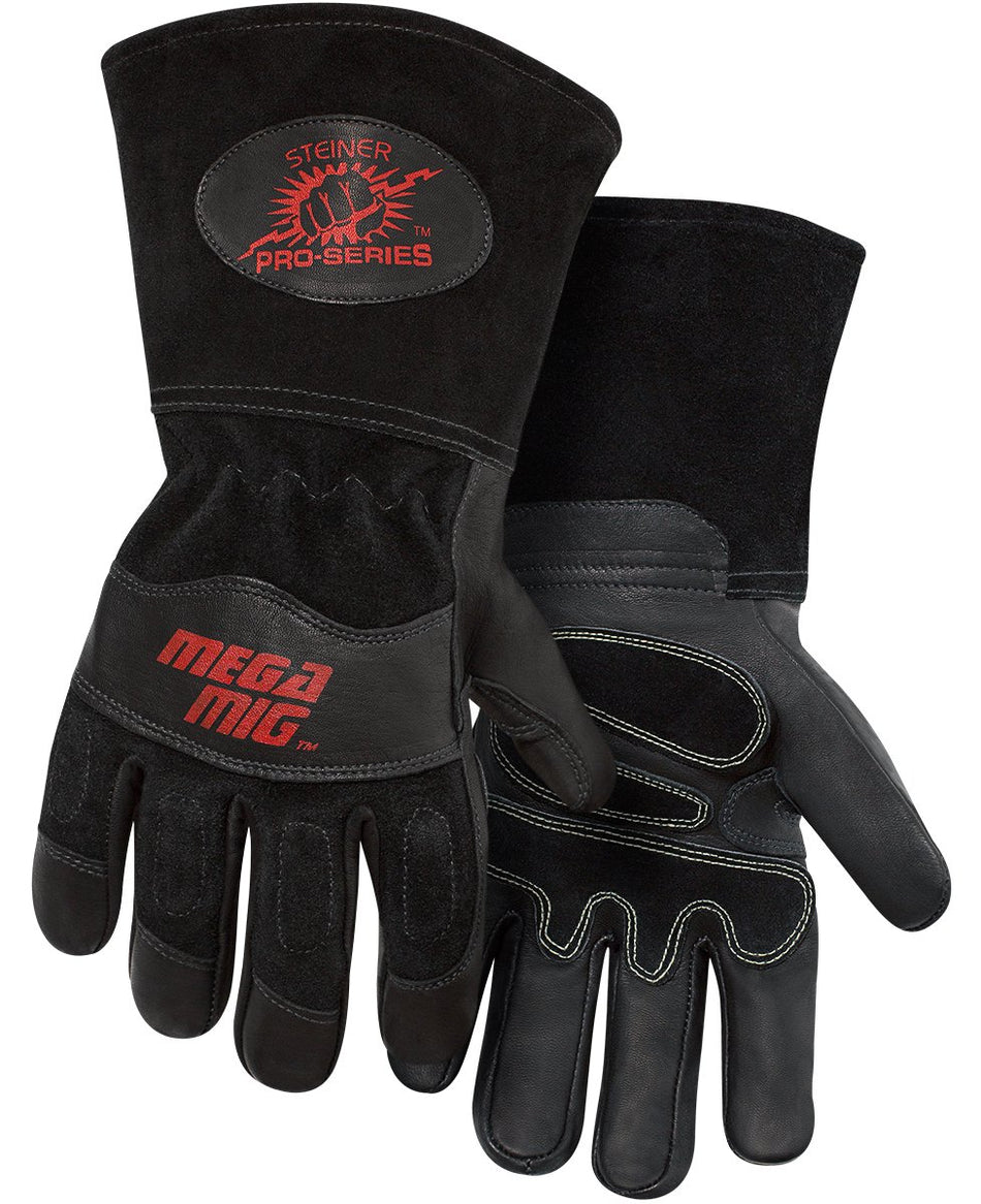 Steiner 0235-M Pro-Series MegaMIG Cotton Lined Heavyweight Grain Goatskin and Split Cowhide Back MIG Welding Gloves with 4.5 Cuff, Medium