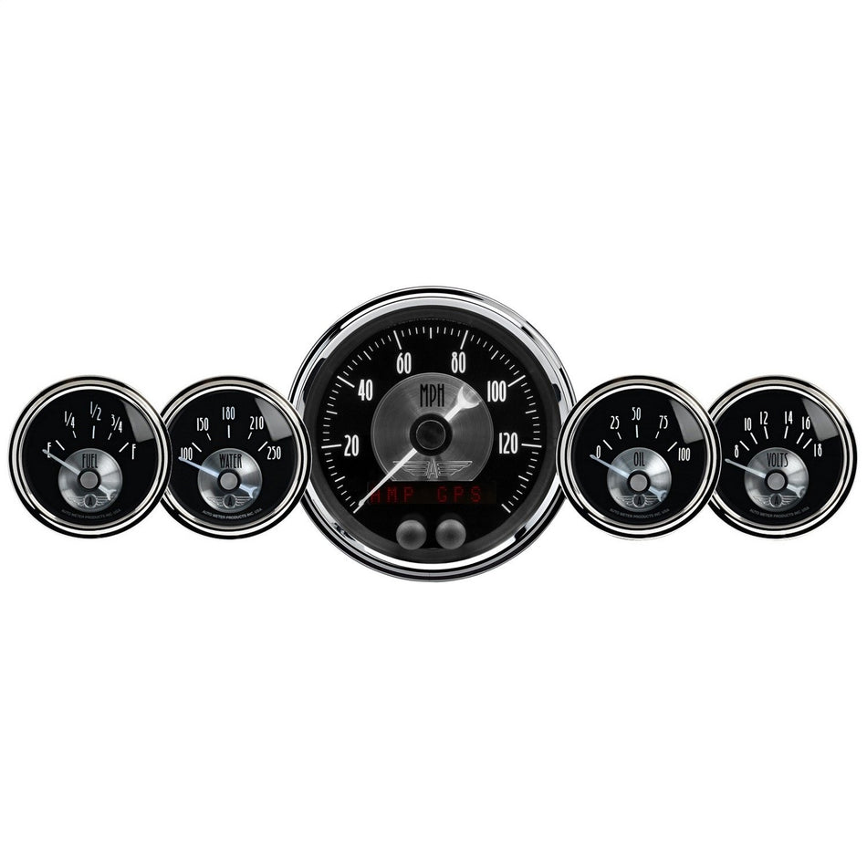 Auto Meter 2024 Gauge Kit, 5 Pc, 3 3/8 & 2 1/16, GPS Speedo W/LCD Odo, Prestige Blk Diamond