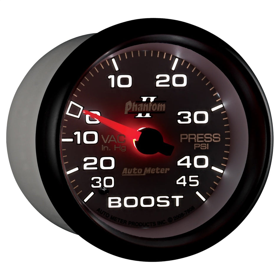 Auto Meter 7808 Phantom II 2-5/8 30 in Hg.-45 PSI Mechanical Boost-Vacuum Gauge