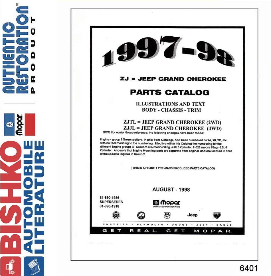 bishko automotive literature 1997 1998 Jeep Grand Cherokee Parts Numbers Book List CD Interchange Images