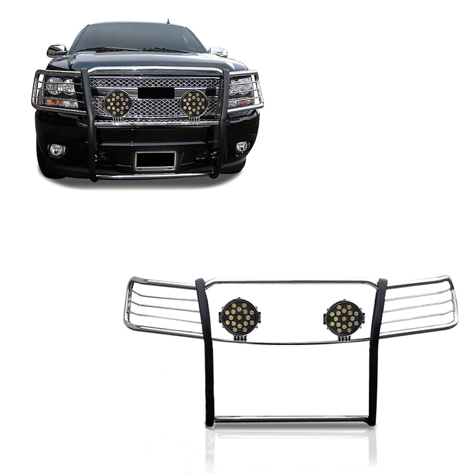 Black Horse Grille brush Bumper Guard Modular Stainless Steel Come With pair of 7.0LED Lights with Black Trim Rings Compatible with 2007-2013 Avalanche2007-2014 Suburban 1500/Tahoe-17A037400MSS-PLB