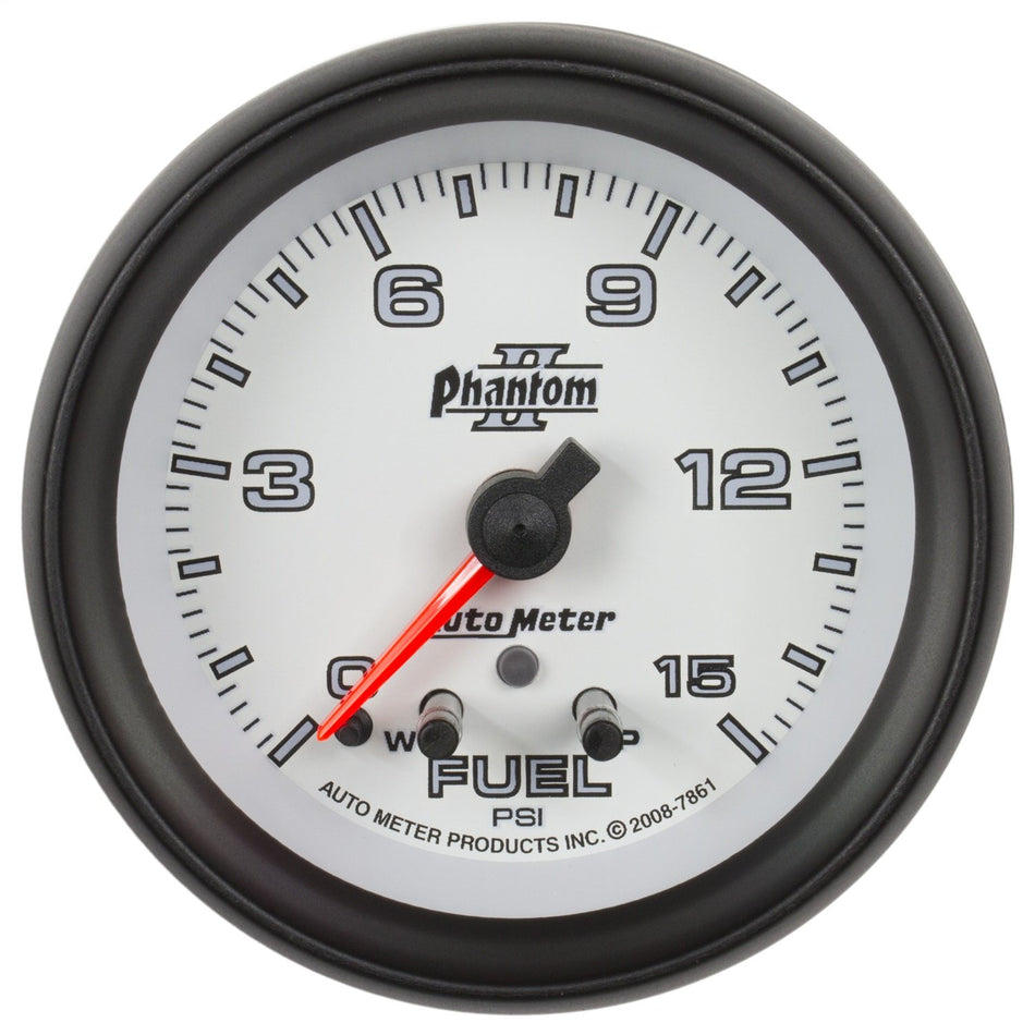 Auto Meter 7861 Phantom II 2-5/8 0-15 PSI Full Sweep Electric Fuel Pressure Gauge with Peak Memory and Warning