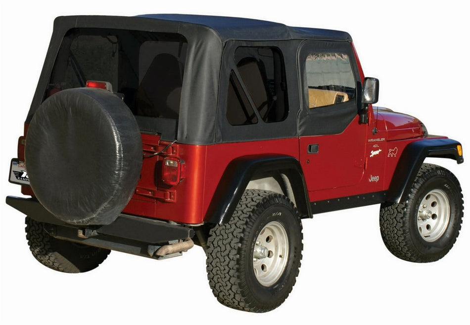 RAMPAGE PRODUCTS Rampage Premium Replacement Soft Top with Door Skins & Tinted Windows | Sail Cloth, Black Diamond Color | 912935 | Fits 1997 - 2006 Jeep Wrangler TJ with Door Skins