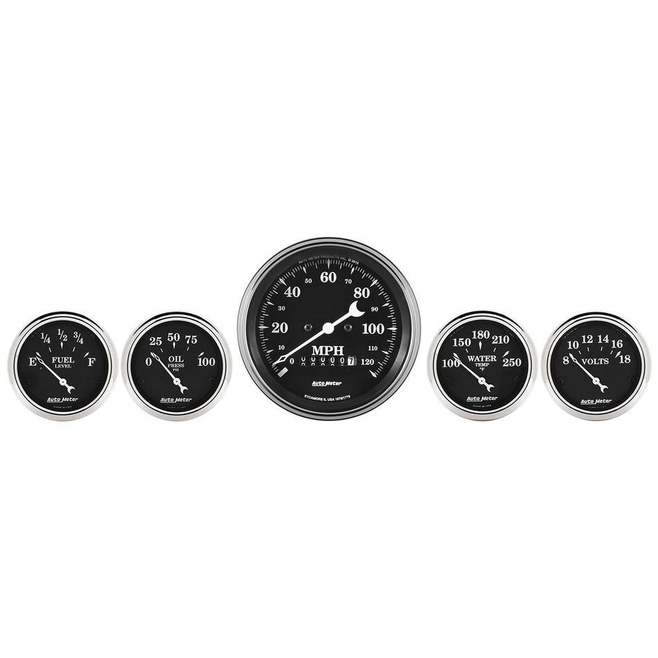 AutoMeter 1740 Gauge Kit, 5 Pc, 3 3/8 & 2 1/16, Elec. Speedometer, Old TYME Black