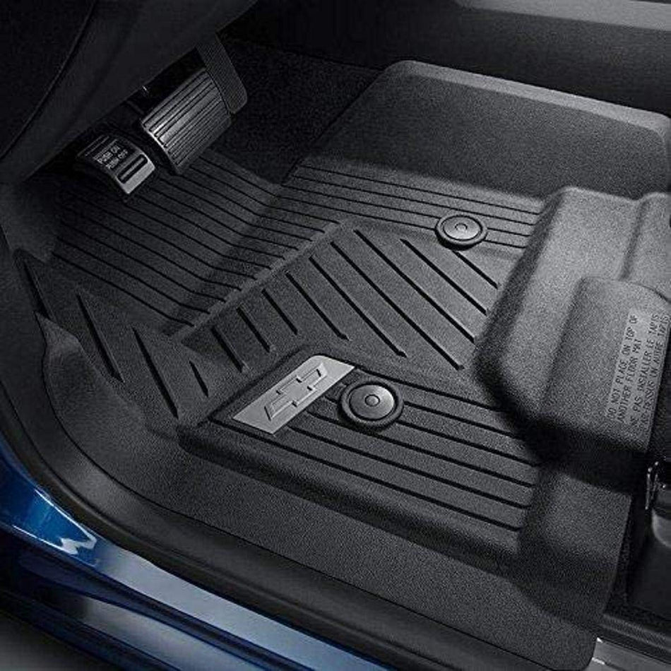 GM Accessories 84185470 First-Row Premium All-Weather Floor Liners in Jet Black with Bowtie Logo (for Models with Center Console)