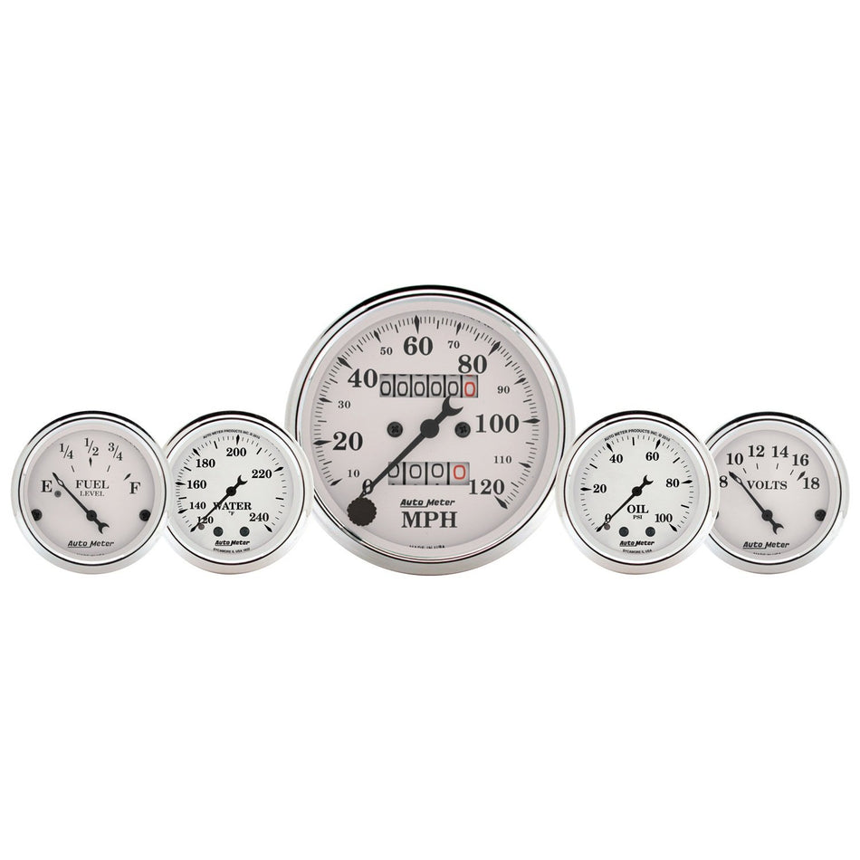 Auto Meter 1611 Old TYME White 5 Fuel/Oil/Speedo/Volt/Water Gauge Set