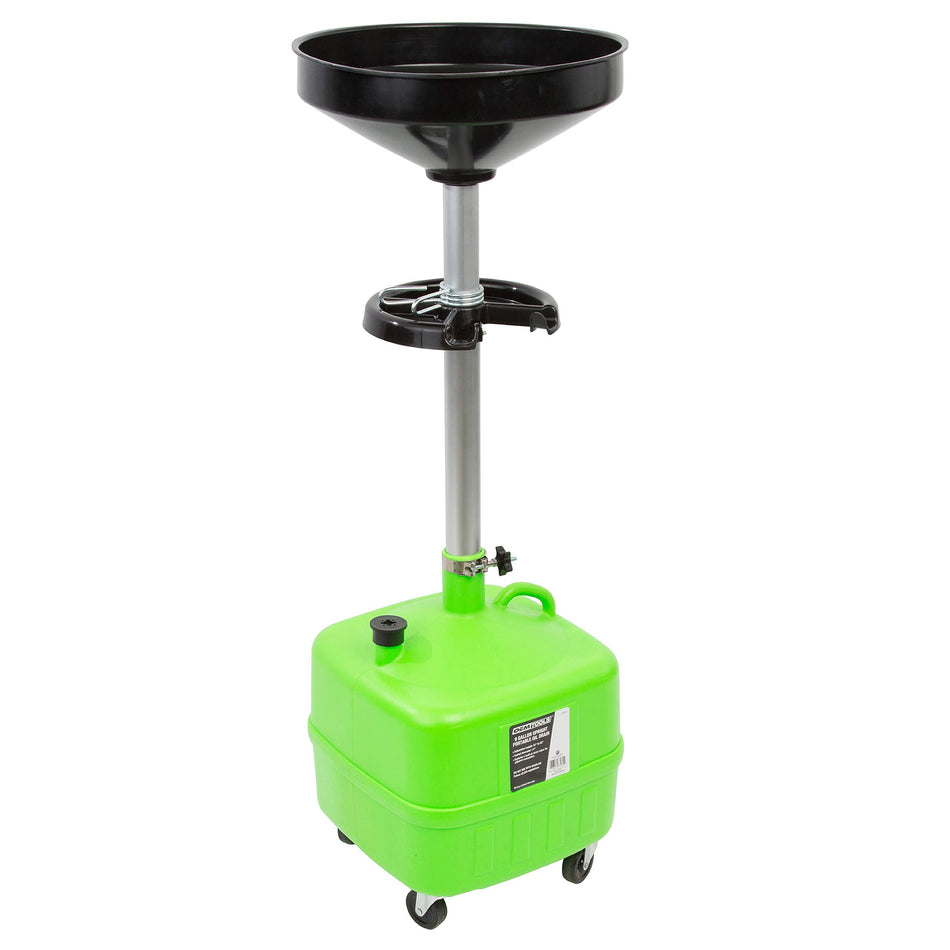 OEMTOOLS 87032 9 Gallon Upright Portable Oil Lift Drain with Oil Pan Funnel, for Changing Car and Truck Motor Oil, Adjustable Height, Oil Drain Container , green