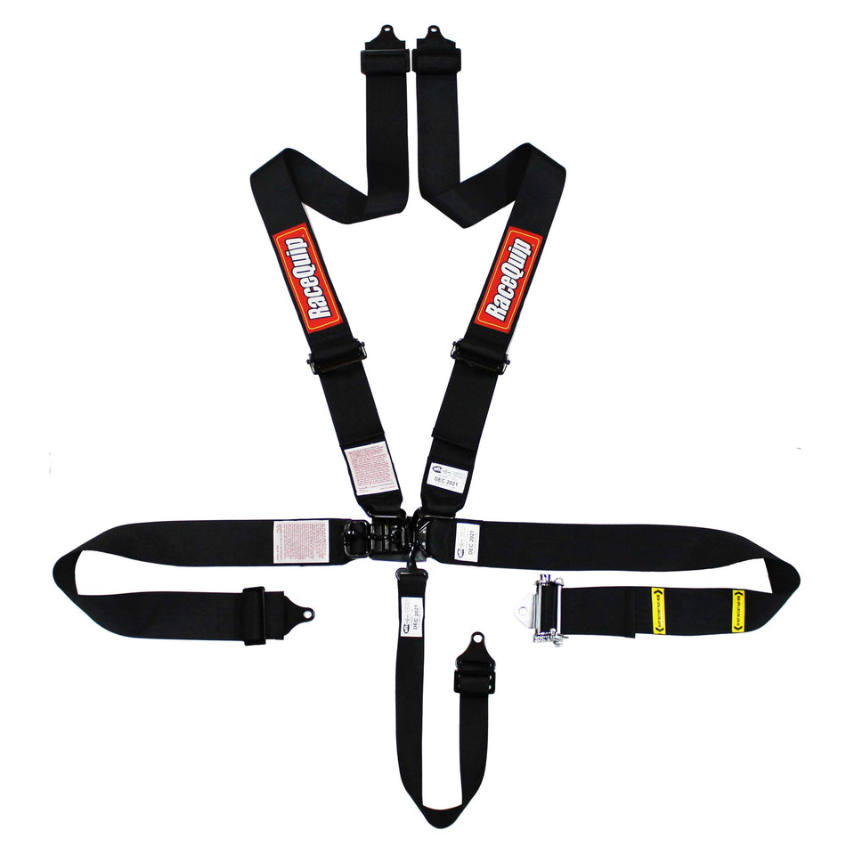RaceQuip Auto Racing Harness Set with Black Hardware SFI 16.1 5 Point Small Buckle Latch And Link Ratcheting Black 813003