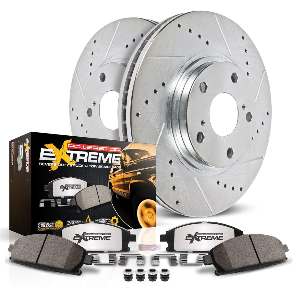 Power Stop K3150-36 Rear Z36 Truck & Tow Brake Kit, Carbon Fiber Ceramic Brake Pads and Drilled/Slotted Brake Rotors