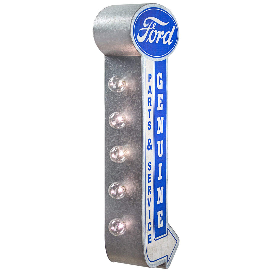 Ford Parts Service Garage - Reproduction Vintage Advertising Sign - Battery Powered LED Lights, Double Sided Metal Wall Mounted - 25 x 9 x 4 inches