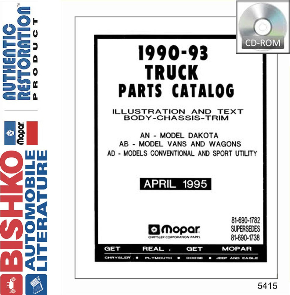 bishko automotive literature 1990 1991 1992 1993 Dodge Truck Part Numbers Book CD List Guide Interchange