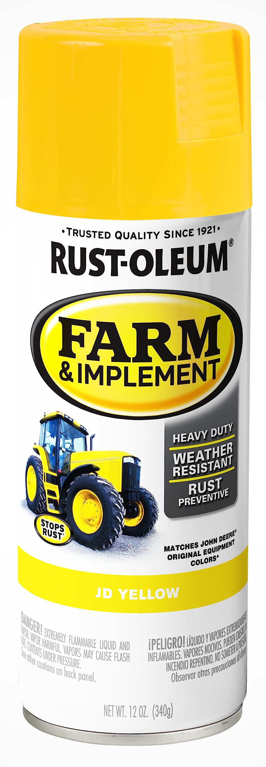 Rust-Oleum 280129 Farm & Implement Spray Paint, 12 oz, JD Yellow