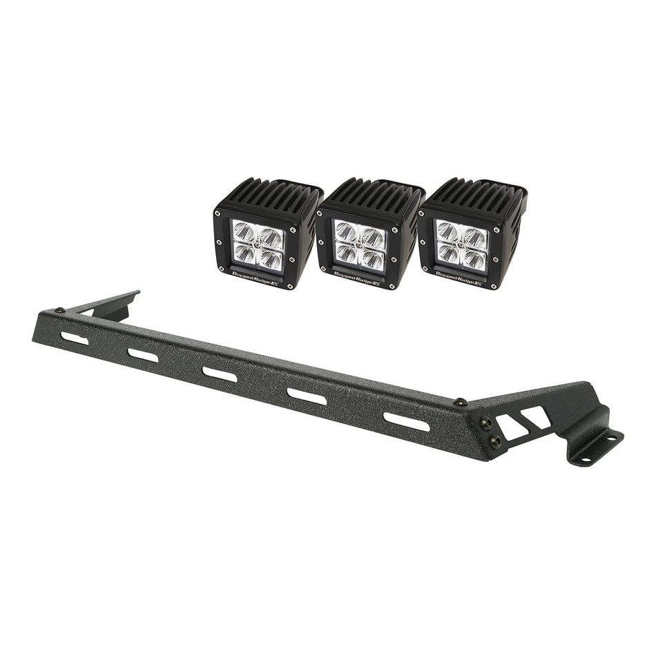 Rugged Ridge | Light Bar Kit, Hood Mounted, Textured Black, 3 Square | 11232.11 | Fits 2007-2018 Jeep Wrangler JK