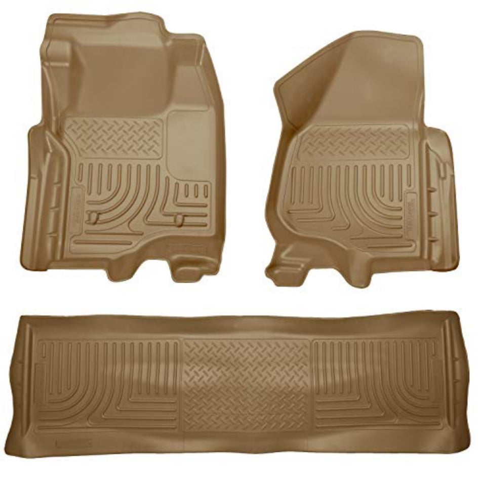Husky Liners Weatherbeater Floor Mats | Fits 2011-2012 Ford F-250, F-350 Crew Cab (Footwell Coverage) | Front & 2nd Row, 3-pc Tan - 98713