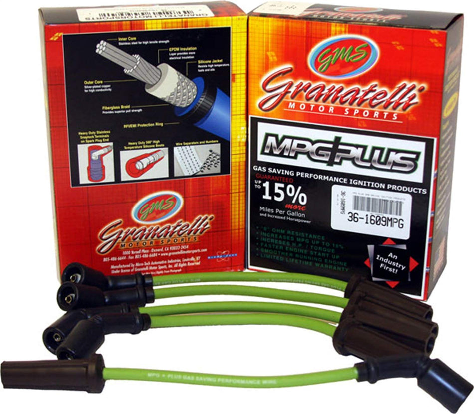 Granatelli Motorsports 36-1364MPG MPG Spark Plug Wires 0 Ohm Resistance Silicone Boots 8 mm. Jacket Fiberglass-Reinforced Braid MPG Spark Plug Wires