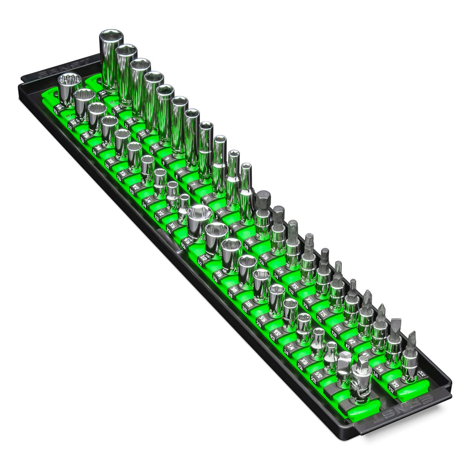 Ernst Manufacturing 8483 Socket Boss, Premium 2-Rail, 1/4 Inch-Drive Socket Organizer, 18-Inch, Green