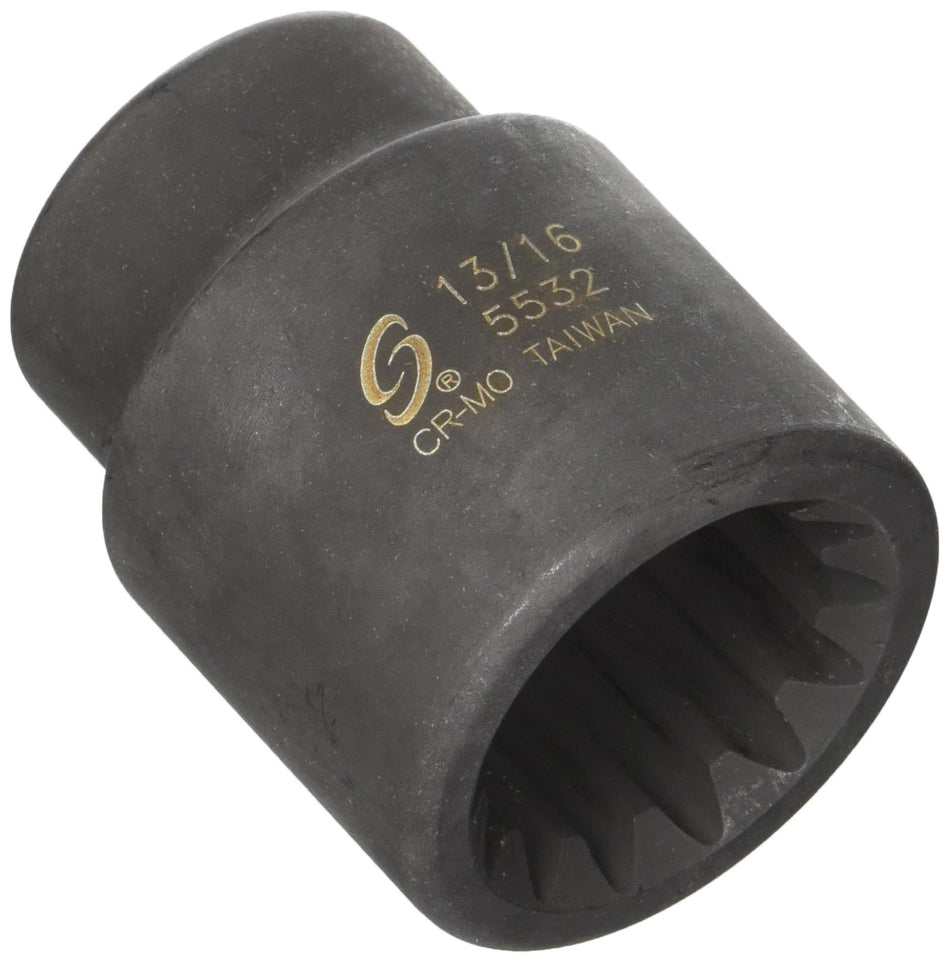 Sunex 5532 1" Drive number 5 Spline Fractional Square Impact Socket 3/16"