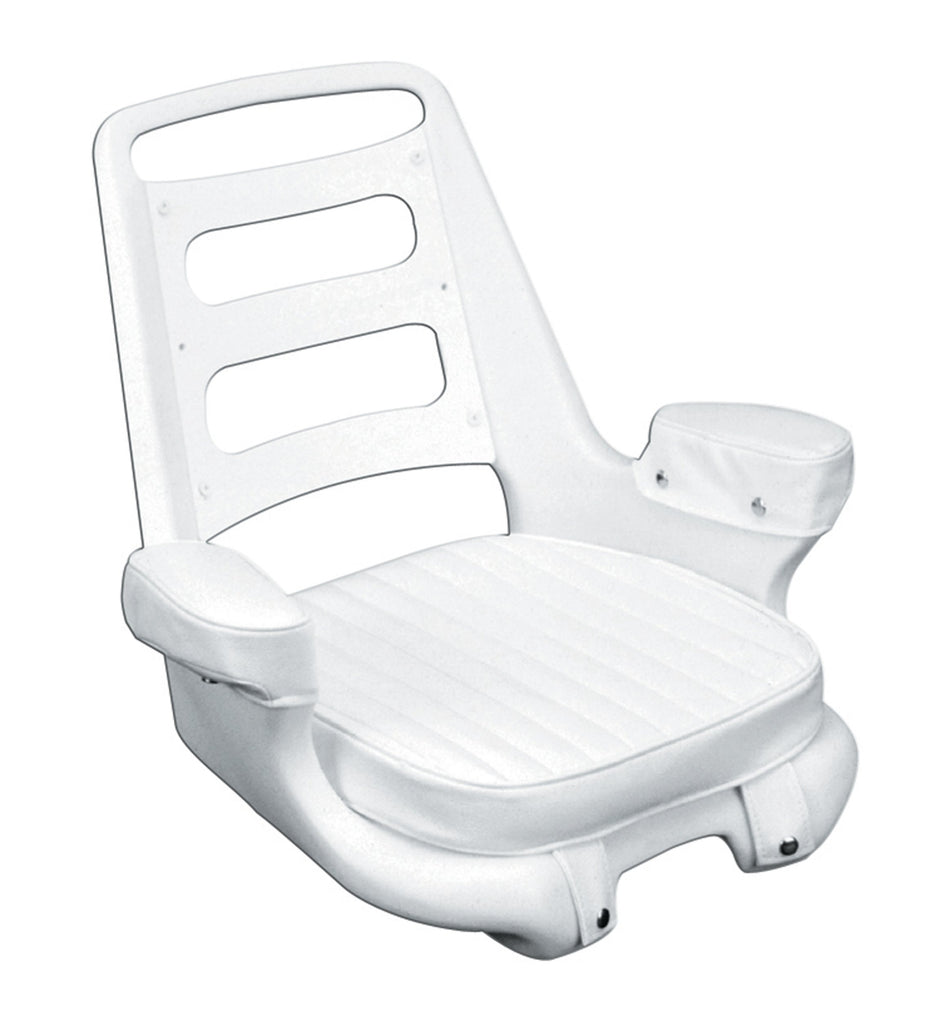 Moeller Heavy Duty Extra-Wide Ladder Back Boat Helm Seat, Cushion, and Mounting Plate Set (24.5 x 24.25 x 20.5, White)