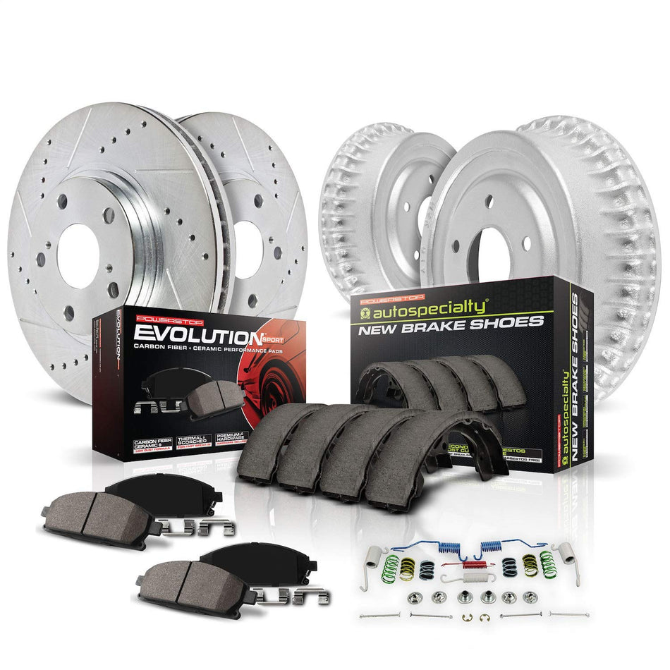 Power Stop K15229DK Front and Rear Z23 Carbon Fiber Brake Pads with Drilled & Slotted Brake Drums Kit