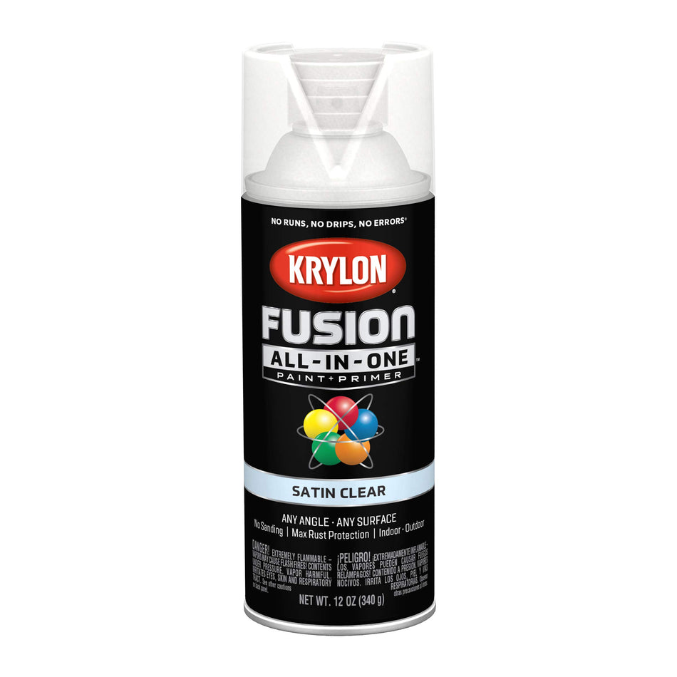 Krylon K02735007 Fusion All-In-One Spray Paint for Indoor/Outdoor Use, Satin Clear, 12 Oz.