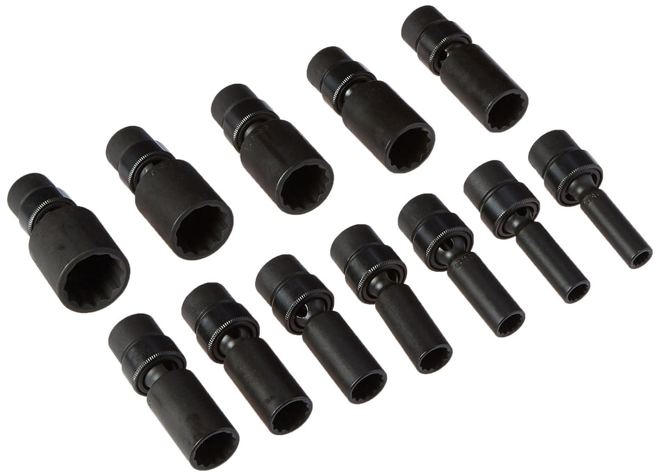 Sunex International 3677 3/8 Dr. Deep Universal 12 point Fractional Impact Socket Set, 12 pc.