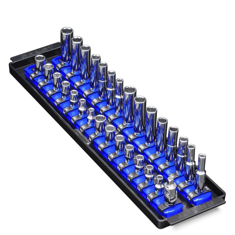 Ernst Manufacturing Socket Boss 2-Rail 1/4-Inch-Drive Socket Organizer, 13-Inch, Blue (8495)