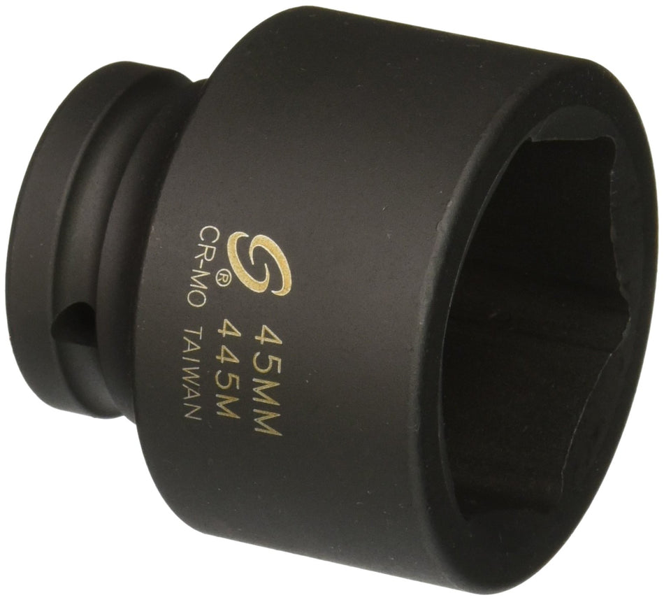 SUNEX TOOLS 445M 3/4 Drive Standard 6 Point Metric Impact Socket 45mm