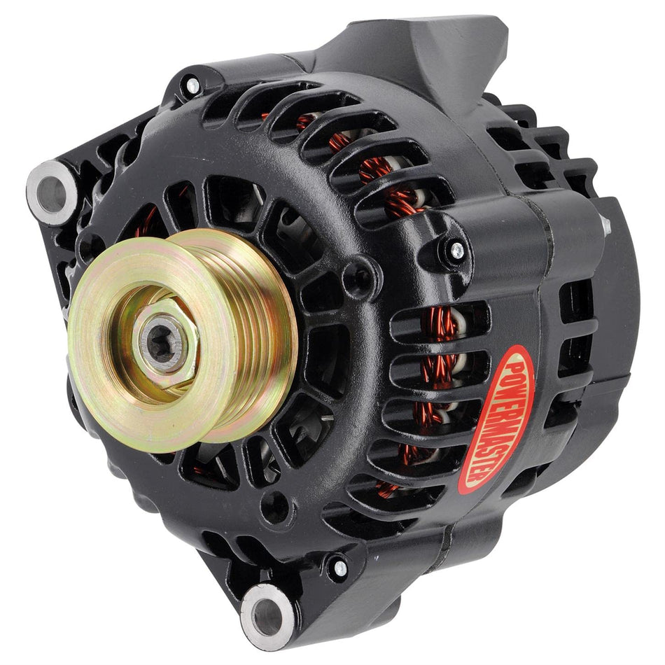 Powermaster 584061 Black Alternator (CS130D 165A 6 Groove Pulley 5:00 Side BAT Post 1 Wire)