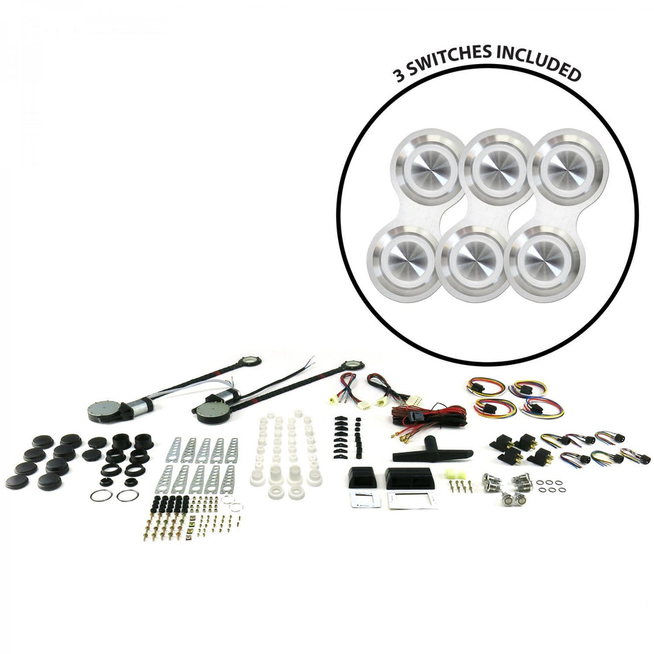 AutoLoc Power Accessories 18507 2-Door Power Window Kit (with 3 Retro Billet Switches - White Illumination)