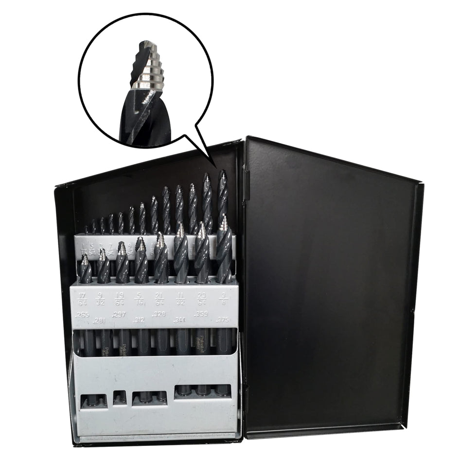 Astro Tools TS21 Onyx 21pc TurboStep HSS Mechanics Length 1/16 - 3/8 Drill Bit Set