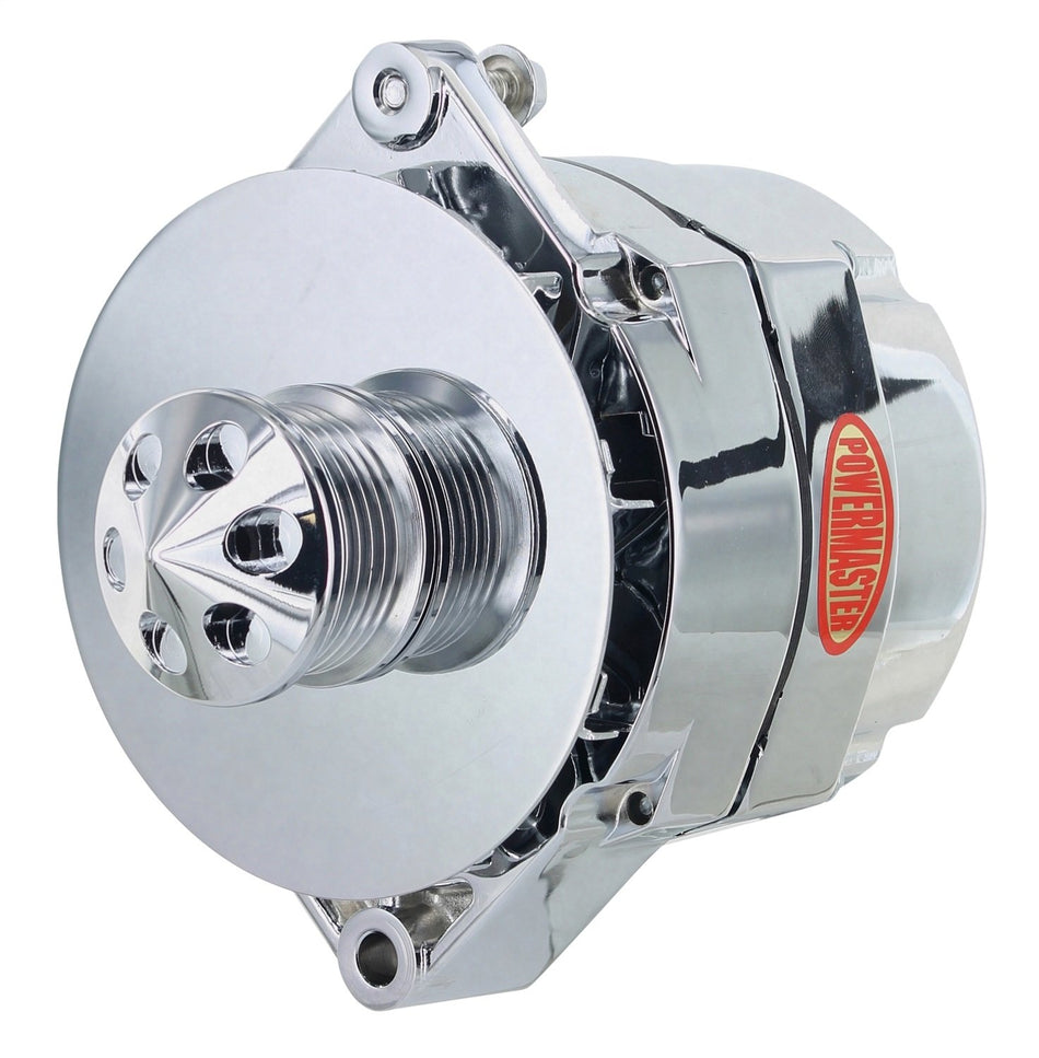 Powermaster 37294-311 Chrome Alternator (12SI 150A 6 Groove Pulley Baffle & Cone 1 or 3 Wire)