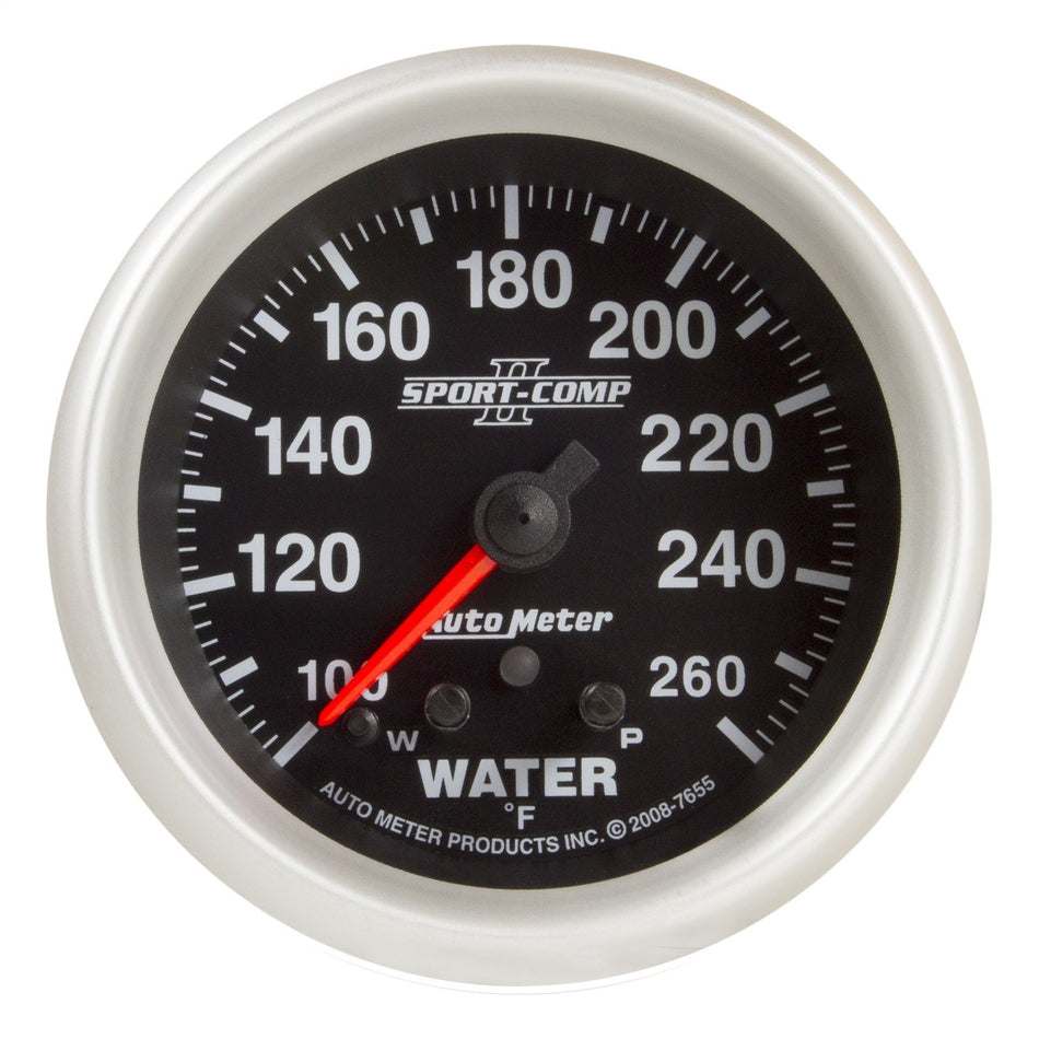 Auto Meter 7655 Sport-Comp II 2-5/8 100-260 Degree F Full Sweep Electric Water Temperature Gauge with Peak Memory and Warning
