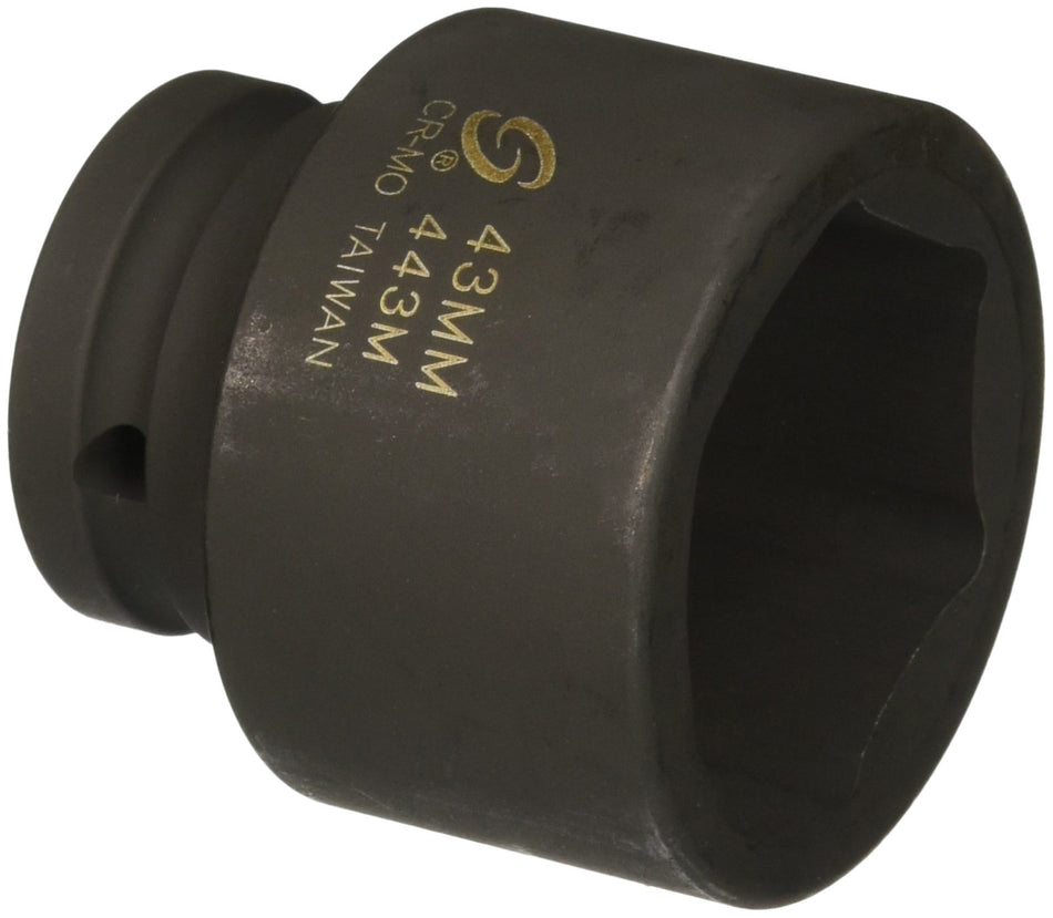 SUNEX TOOLS 443M 3/4-Inch Drive Standard 6 Point Metric Impact Socket, 43-Mm