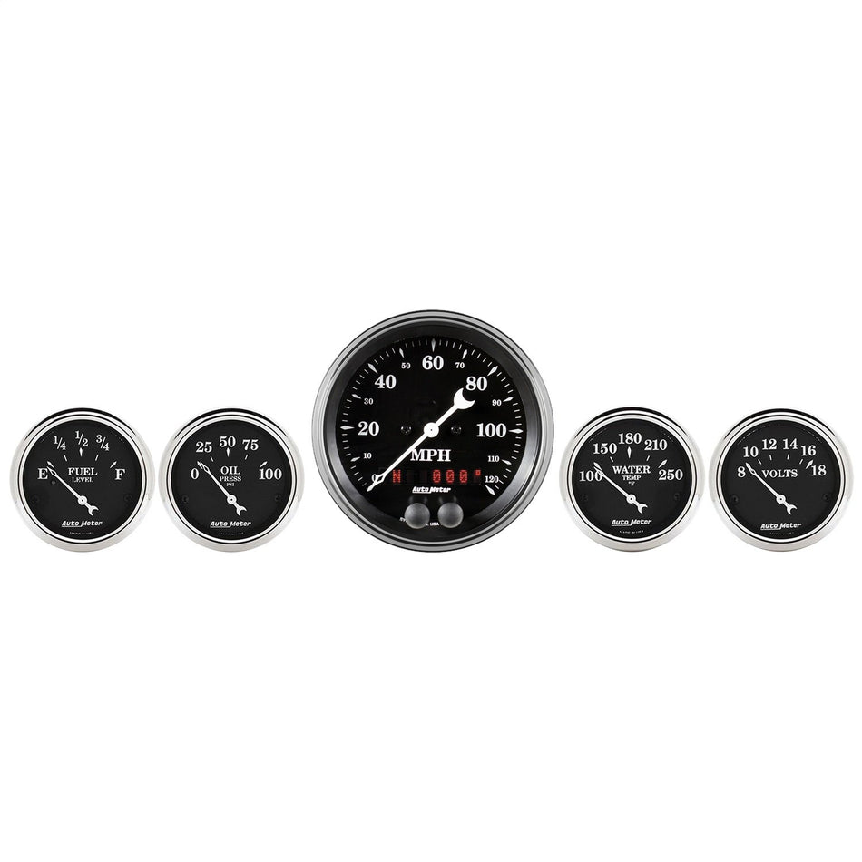 AUTO METER 1750 Gauge Kit (Old TYME Black 5 Pc, 3 3/8 & 2 1/16, GPS Speedometer, Old TYME Black)