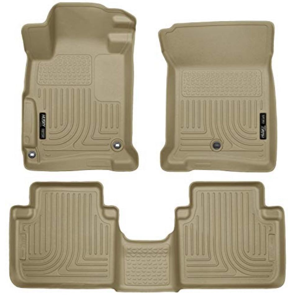 Husky Liners Weatherbeater Floor Mats | Fits 2013-2017 Honda Accord Sedan | Front & 2nd Row, 3-pc Tan - 98483