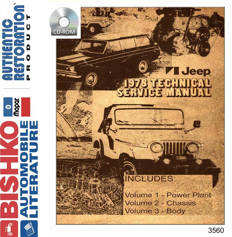 bishko automotive literature 1978 Jeep Cj Cherokee Wagoneer Truck Shop Service Repair Manual CD Engine
