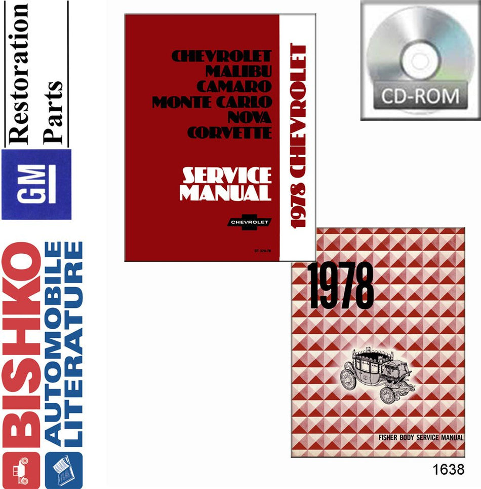 bishko automotive literature 1978 Corvette Camaro Impala Etc Shop & Body Service Repair Manual CD Engine