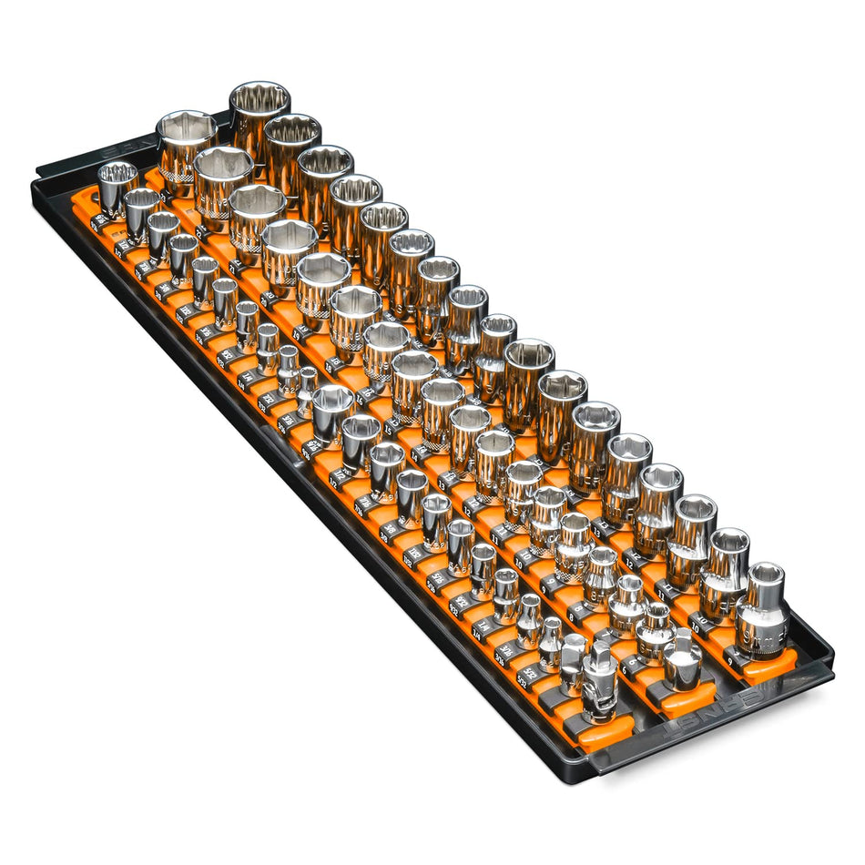 Ernst Manufacturing 8482 Socket Boss 3-Rail Multi-Drive Socket Organizer, 18-Inch, Orange