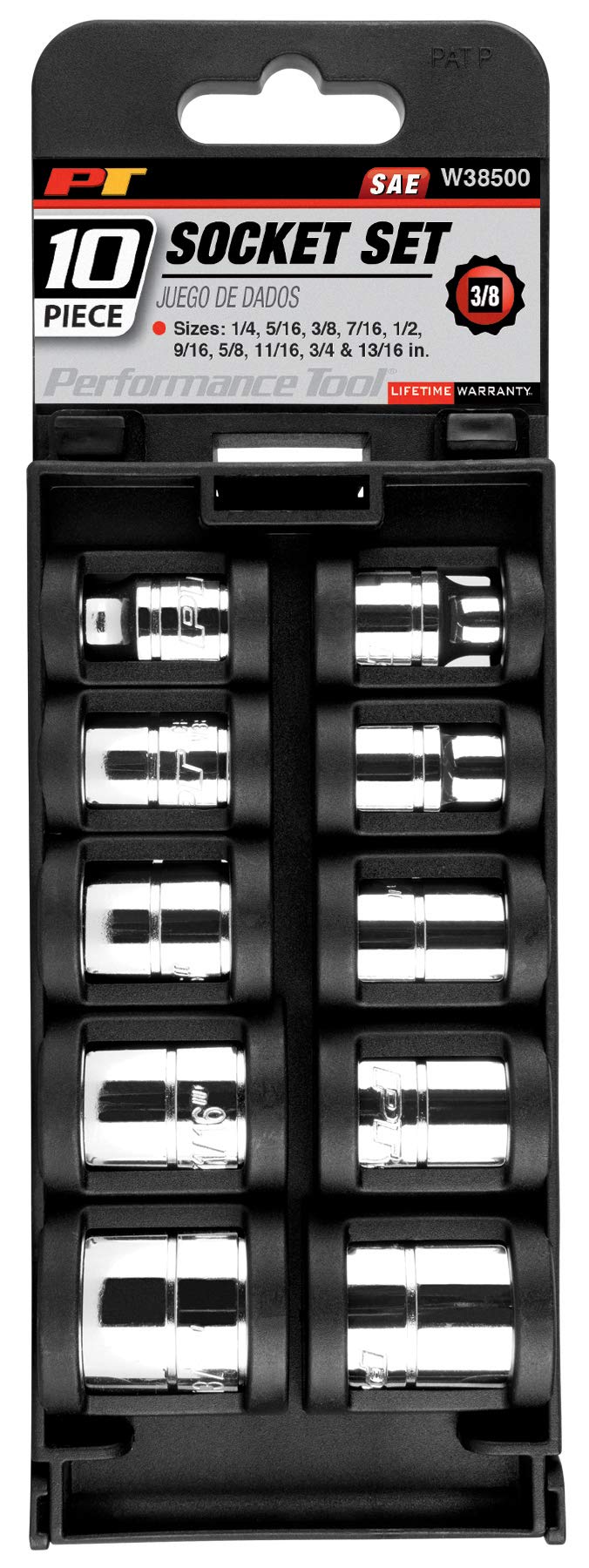 Performance Tool W38500 10-Piece 3/8-Inch Drive 12pt SAE Socket Set