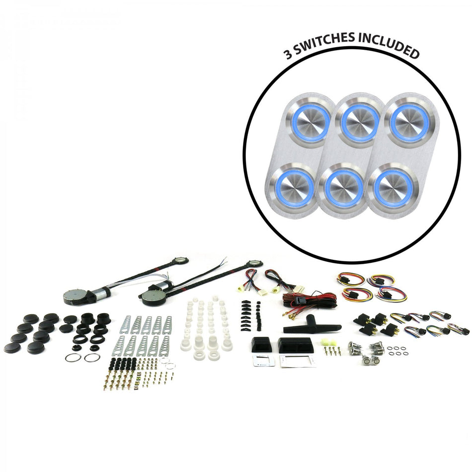 AutoLoc Power Accessories 18501 2-Door Power Window Kit (with 3 Daytona Billet Switches - Blue Illumination)