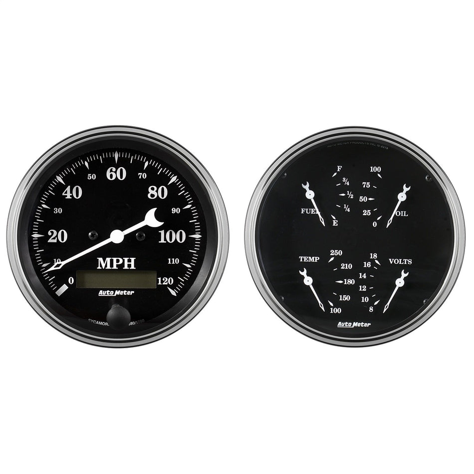AutoMeter 1703 Gauge Kit, 2 Pc, Quad & Speedometer, 5, Old TYME Black
